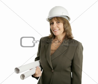 Female Engineer with Blueprints