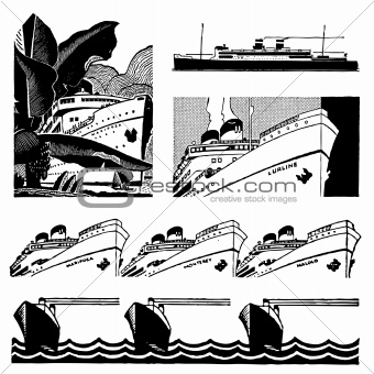 Vector Retro Cruise Ship Graphics