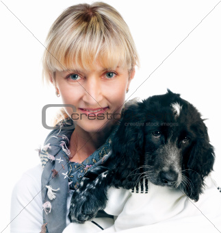 cocker spaniel and young woman