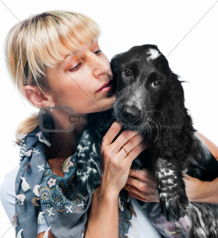 cocker spaniel and young woman