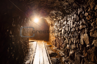 Mine tunnel with path - historical gold, silver, copper mine