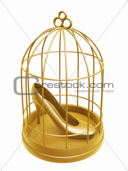 golden birdcage and shoe