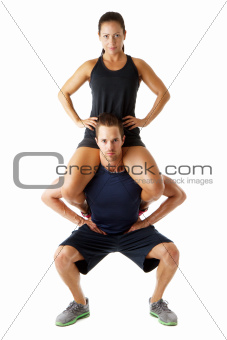 Young couple doing fitness exercise