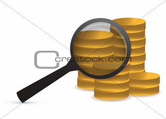 magnifying glass over coins