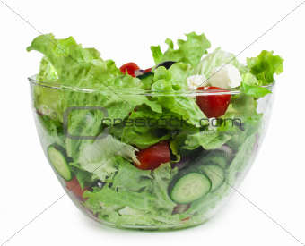 Salad in a glass bowl on a white background