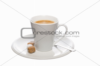 Cup of coffe with white and brown sugar