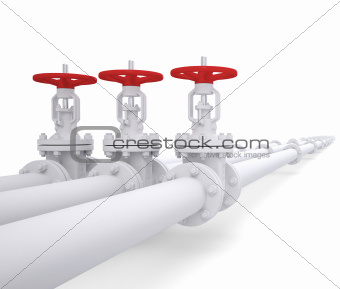Three valves on the pipeline