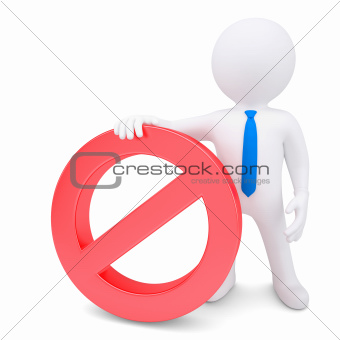 White 3d man with red prohibitory sign