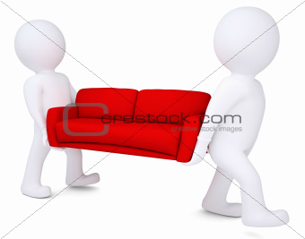 Two white 3d man bear red sofa