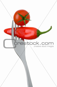 chili and tomato on a fork
