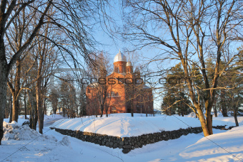 Finland. Lappeenranta Lutheran Cathedral at sunset
