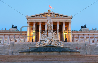 Austrian Parliament in Vienna at sunrise