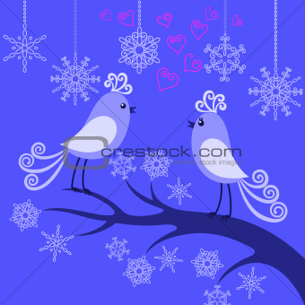 Two winter birds in love