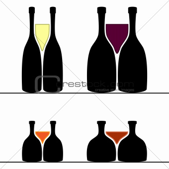 Set of alcohol bottles and glasses
