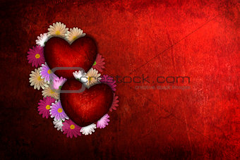 Grunge Valentine heart with flowers