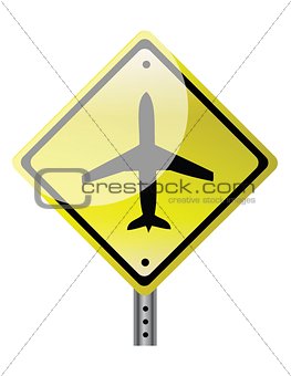 triangular road sign with plane