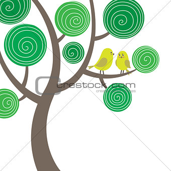 Decorative composition of two birds on the tree