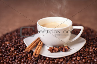 Cup of latte or cappuccino with cinnamon and anise 