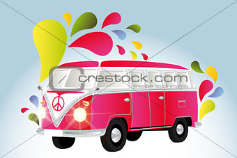 Colorful retro van with splashes