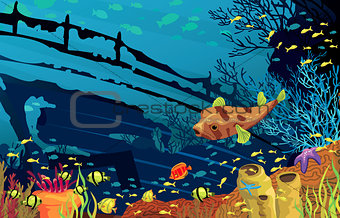 Coral reef with colored fish