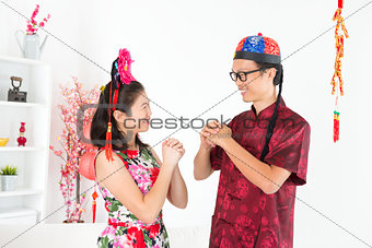 Asian people greeting during Chinese New Day