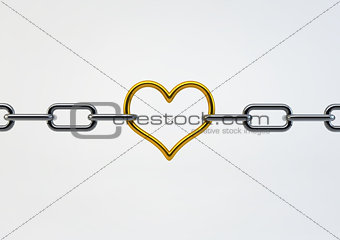 Valentine Heart Shaped Metal between chains holding links togeth