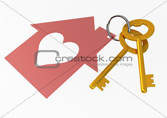 Golden House Keys with Red Heart Shape House Icon Illustration i