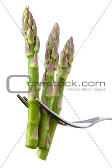 asparagus on a fork isolated