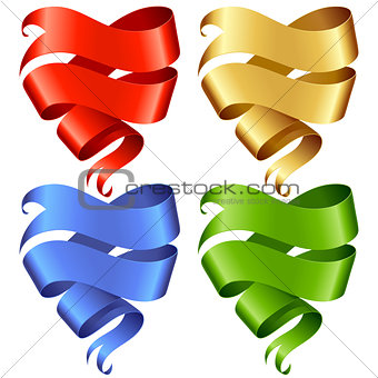 Set of vector Ribbon banner in the shape of heart 