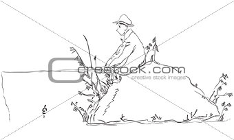 Fisherman with a float rod