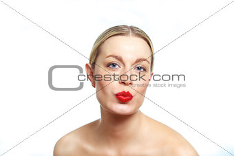 Blonde female woman pouting