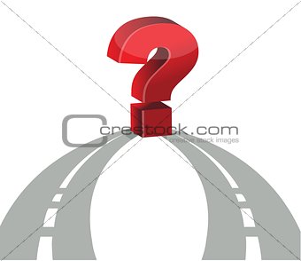 Question mark and network of roads