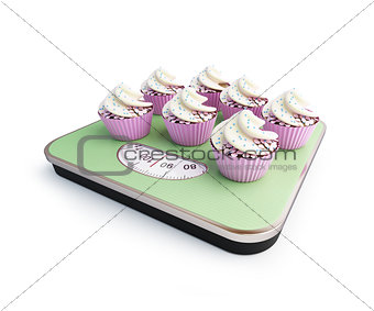 bathroom scale with the cupcakes