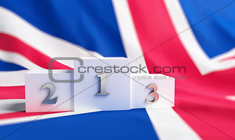 Britain flag on it a pedestal