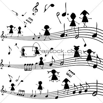 Music note with stylized kids silhouettes