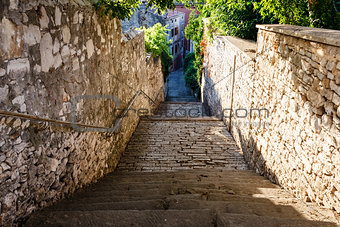 Narrow Street and Stairway in Pula, Croatia