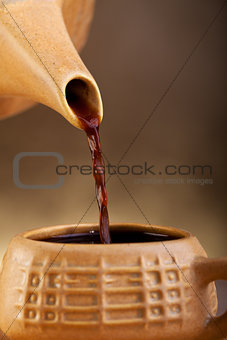 Fresh brew pouring from coffee pot