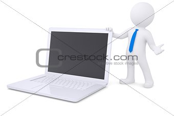 3d white man next to the laptop