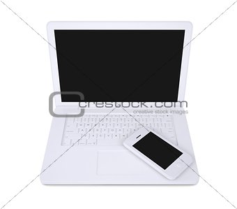 White laptop and smartphone