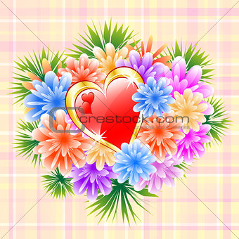 Flower Bouquet with Red Love Heart