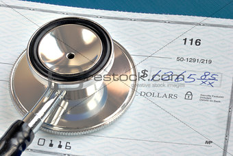 Rising medical cost in the United States isolated on blue