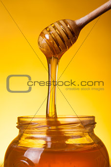 Close-up shot of flowing honey 