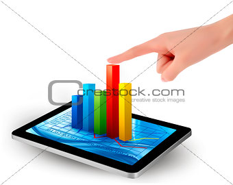 Tablet screen with graph and a hand  Vector