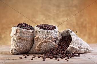 Coffee in burlap bags
