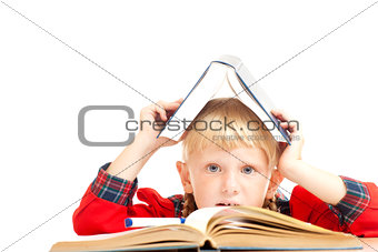 girl with book on the head