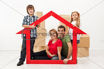 Family in their new home concept