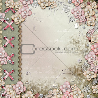Old decorative background with flowers and pearls 