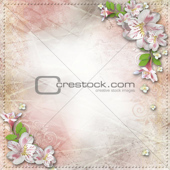 Vintage background with frame and flowers for congratulations an