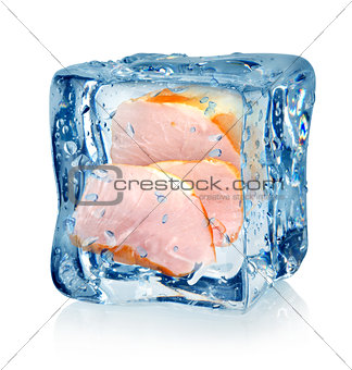 Ice cube and bacon isolated
