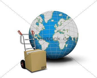 Hand truck with box and globe